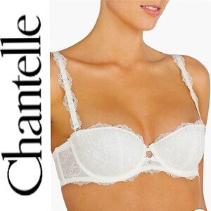 Chantelle Eternelle ivory lace bra and matching suspender belt
